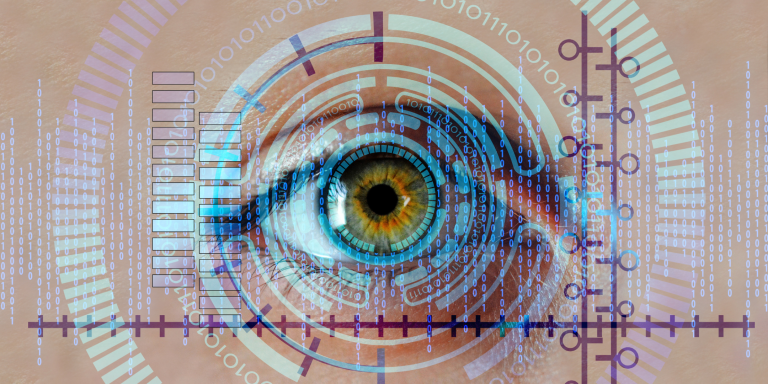 Image of a blue eye with a digital overlay